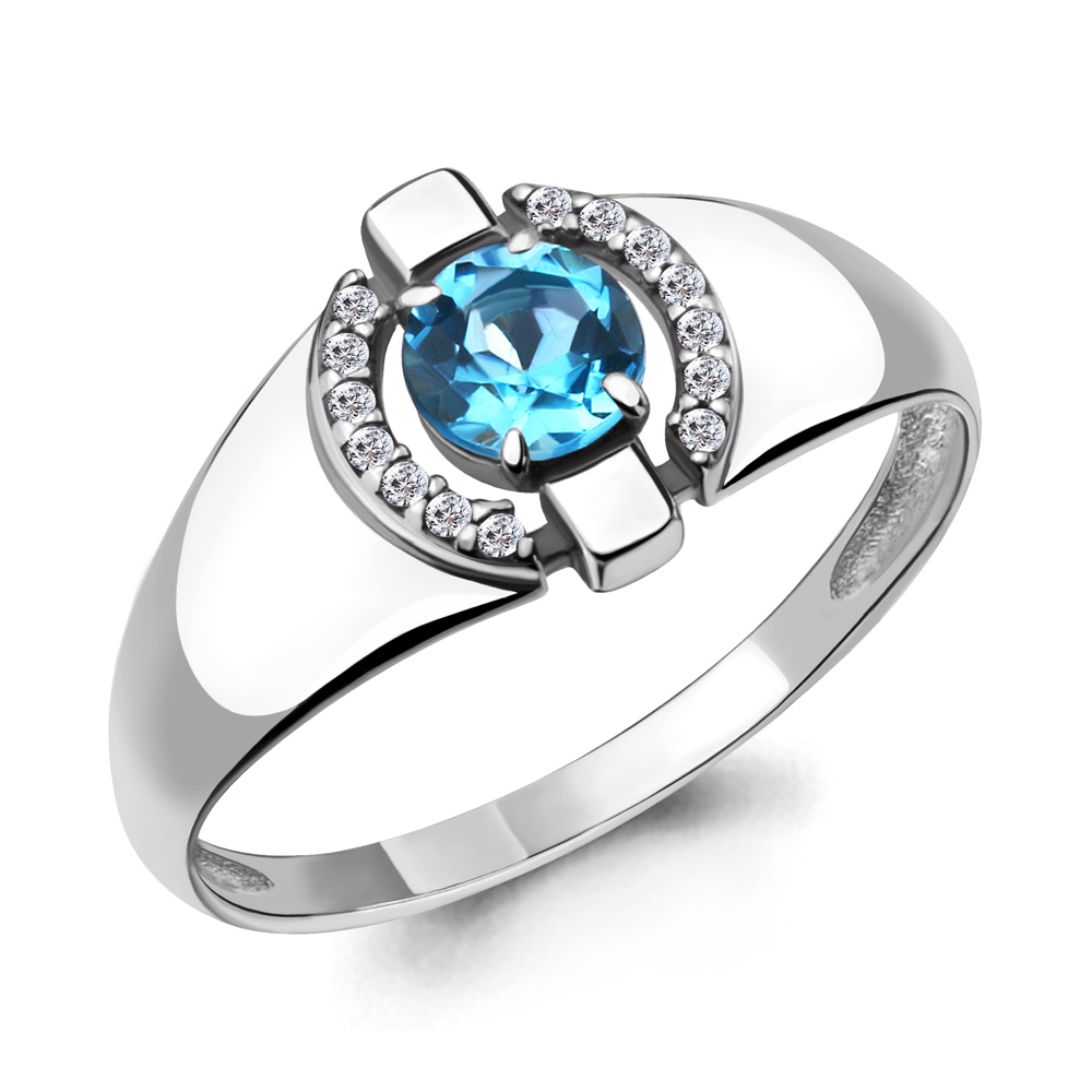 6912405А Кольцо из Серебра с топазом свисс блю, фианитами