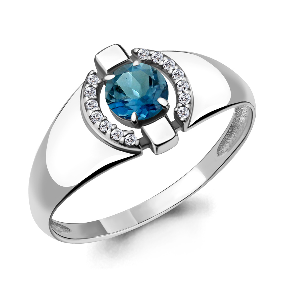 6912408А Кольцо из Серебра с топазом лондон блю, фианитами