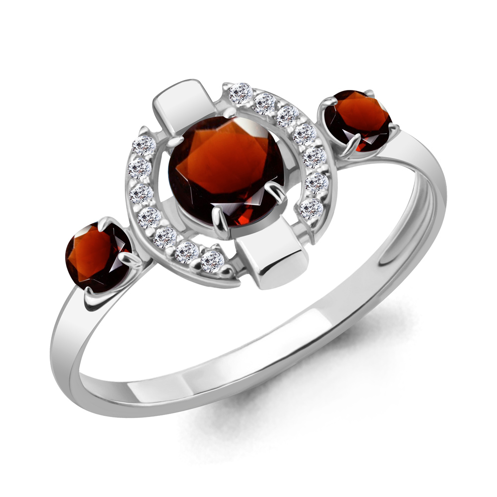 6912503А Кольцо из Серебра с гранатами, фианитами