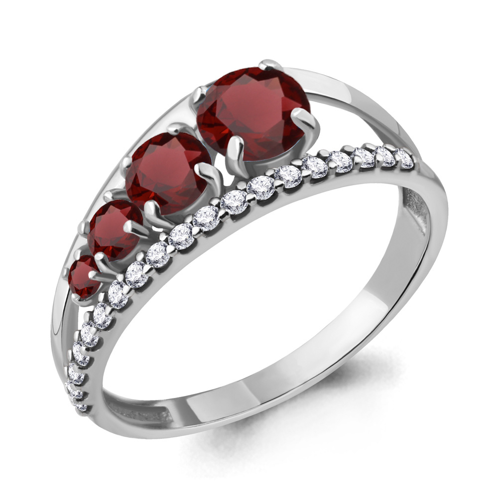 6913403А Кольцо из Серебра с гранатами, фианитами