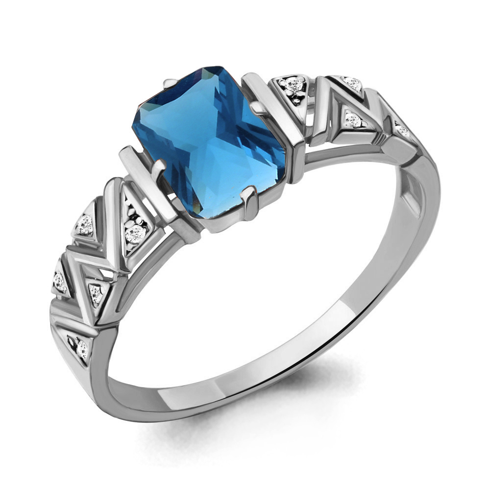 6913693А Кольцо из Серебра с нанотопазом лондон, фианитами из коллекции "Каприз"