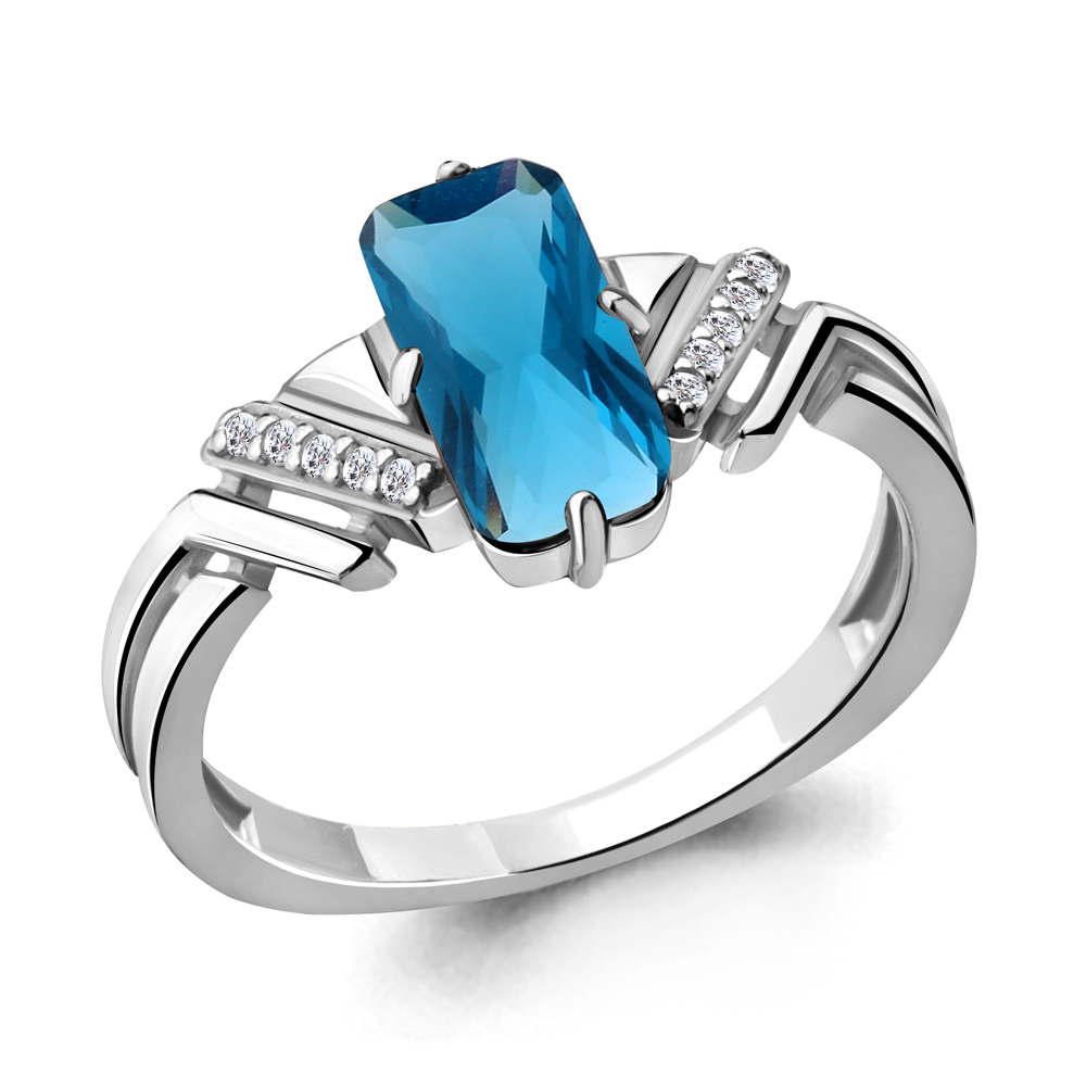 6913793А Кольцо из Серебра с нанотопазом лондон, фианитами из коллекции "Каприз"