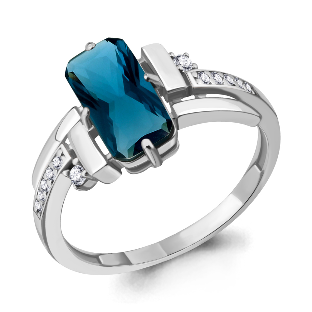 6913893А Кольцо из Серебра с нанотопазом лондон, фианитами из коллекции "Каприз"