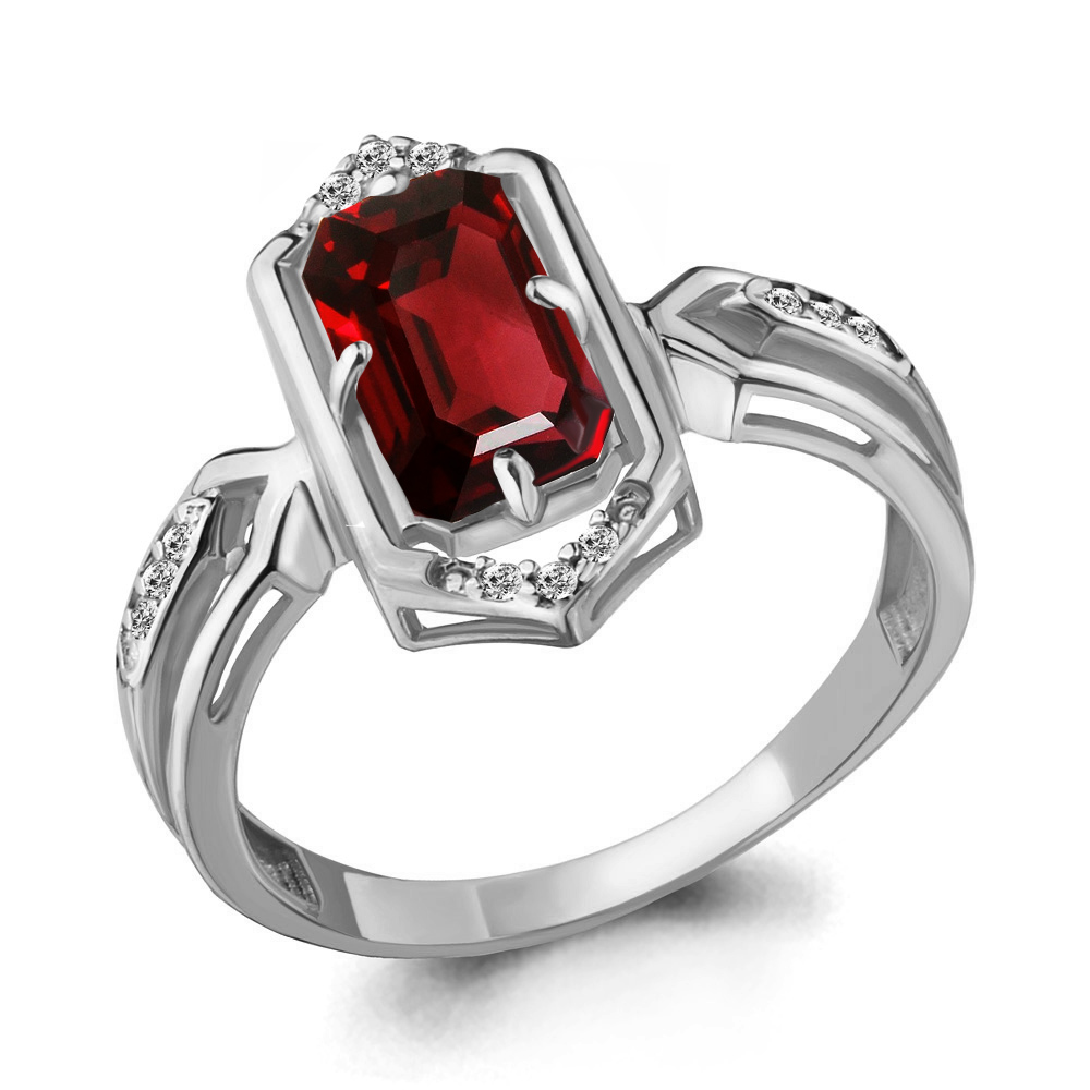 6913903А Кольцо из Серебра с гранатом, фианитами из коллекции "Каприз"