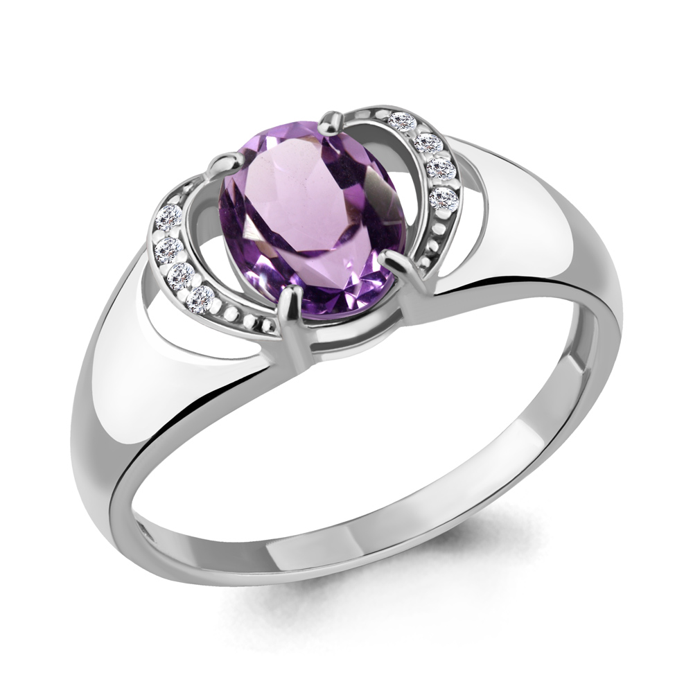 6914504А Кольцо из Серебра с аметистом, фианитами