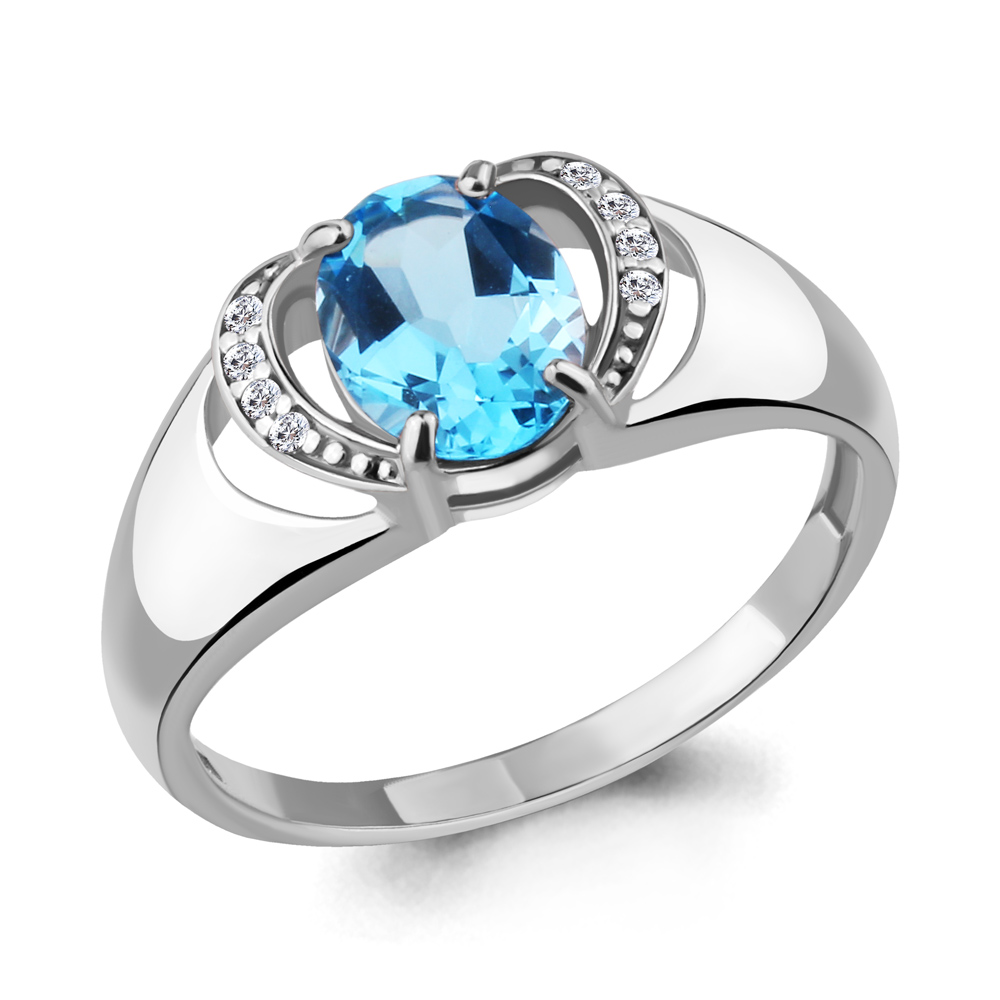 6914505А Кольцо из Серебра с топазом свисс блю, фианитами