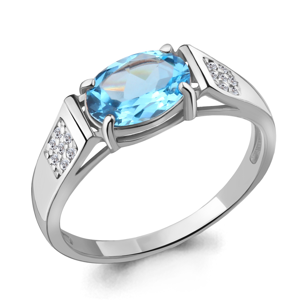 6914605А Кольцо из Серебра с топазом свисс блю, фианитами