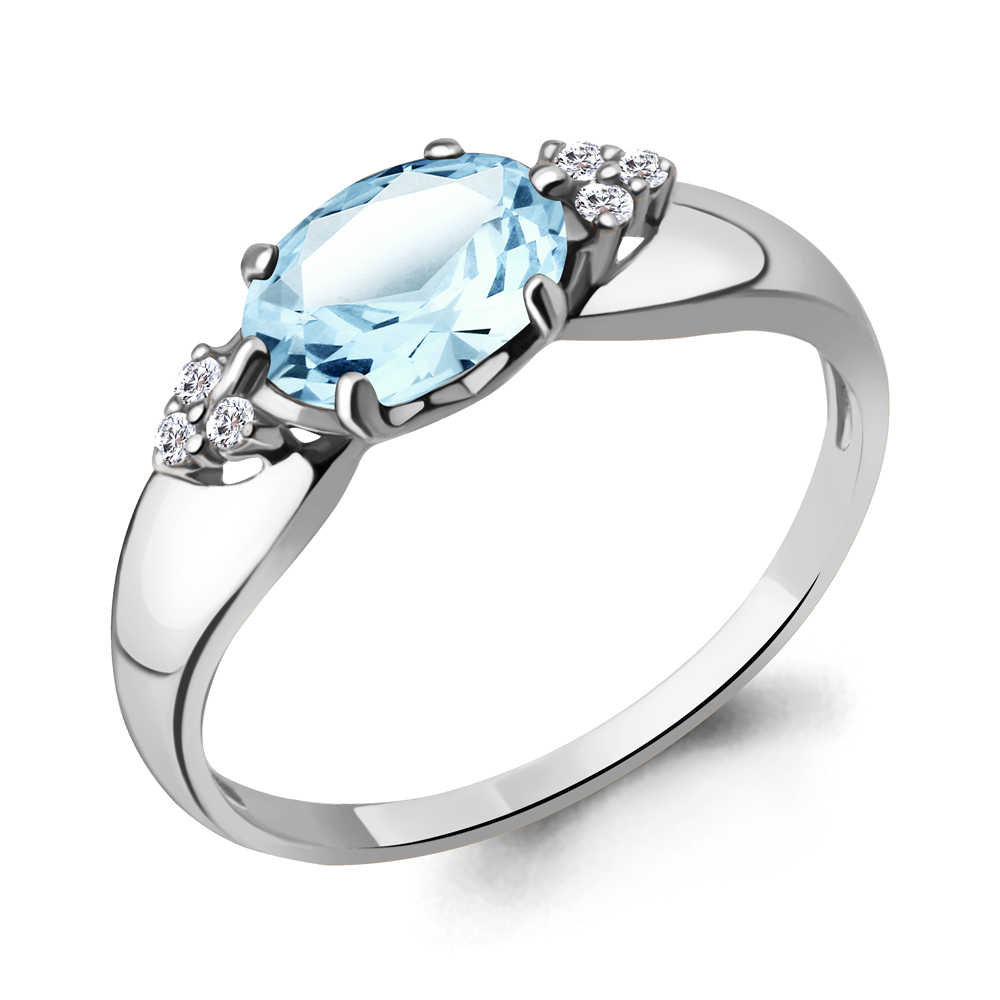 6914702А Кольцо из Серебра с топазом скай блю, фианитами