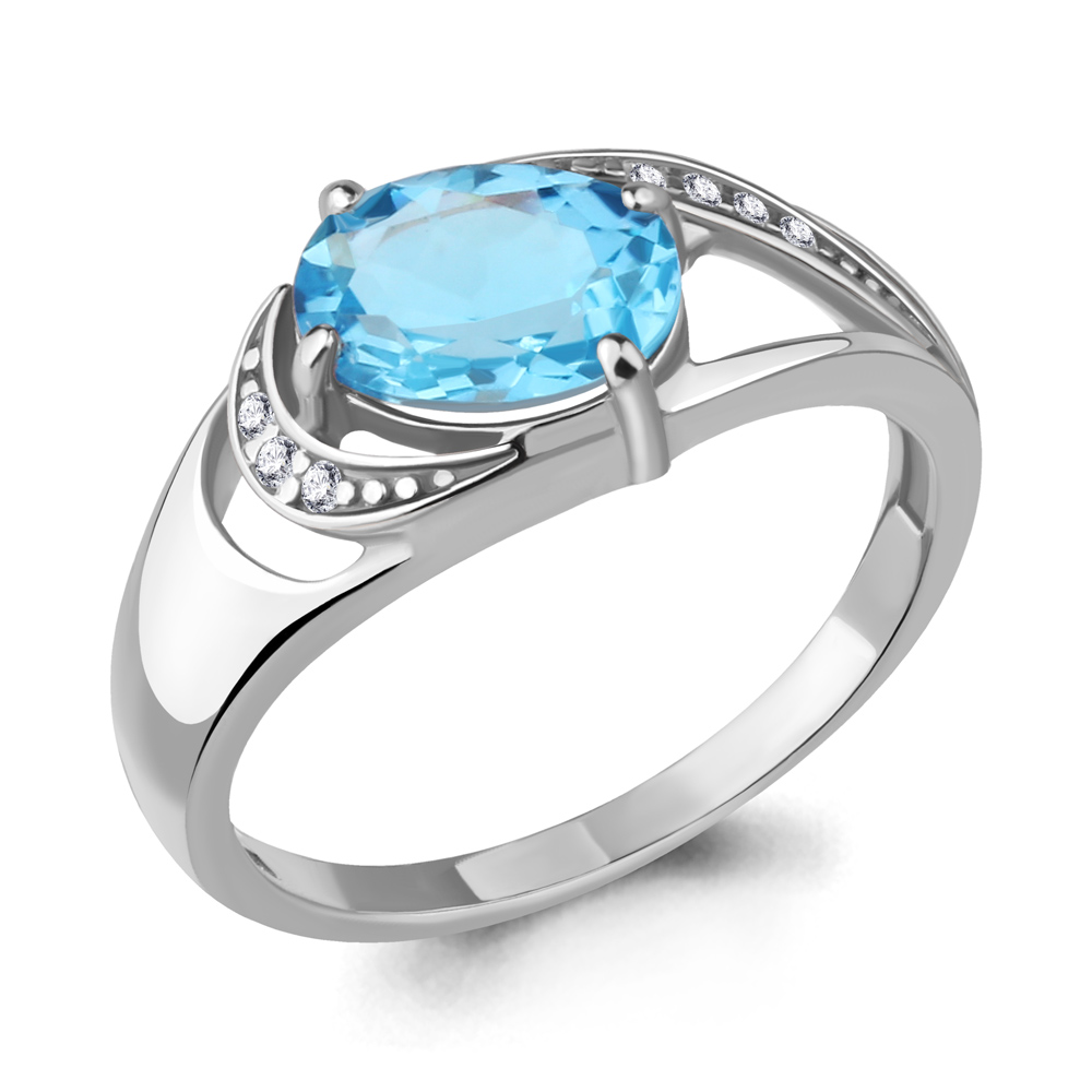 6914905А Кольцо из Серебра с топазом свисс блю, фианитами
