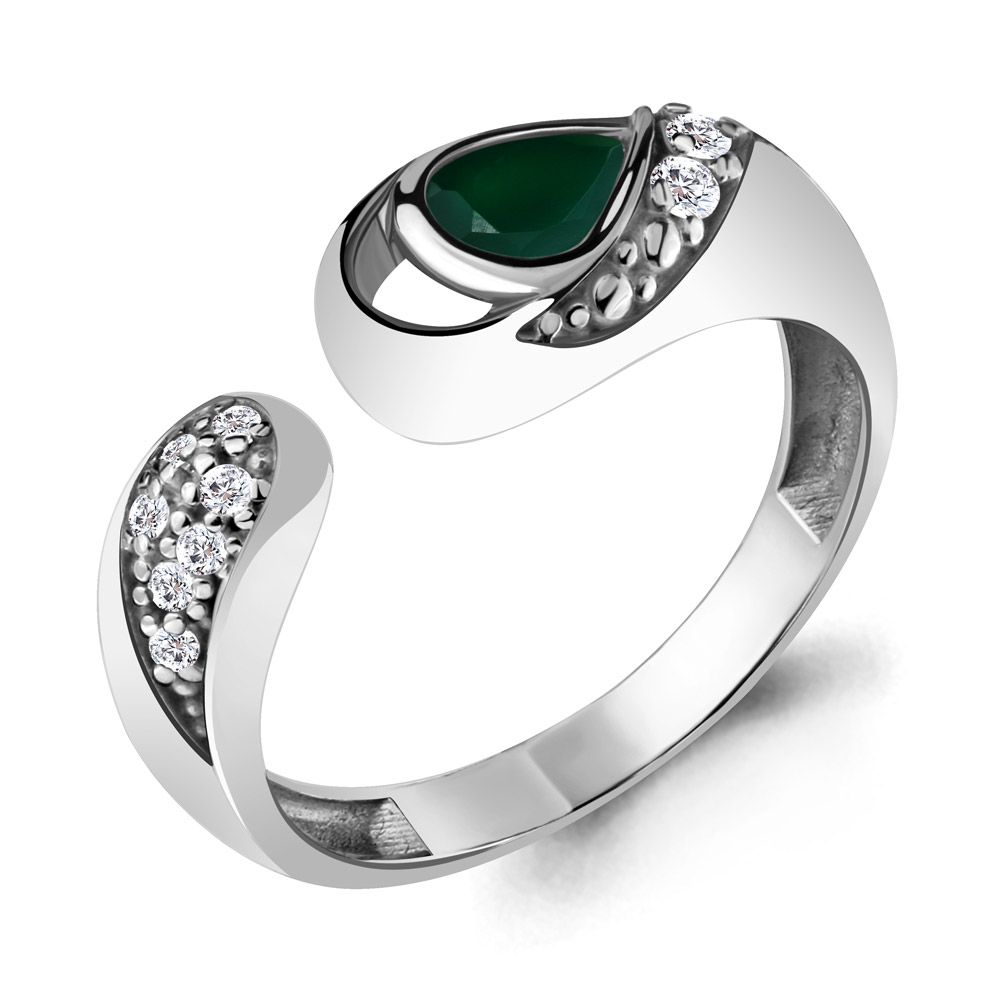 6915009А Кольцо из Серебра с агатом, фианитами