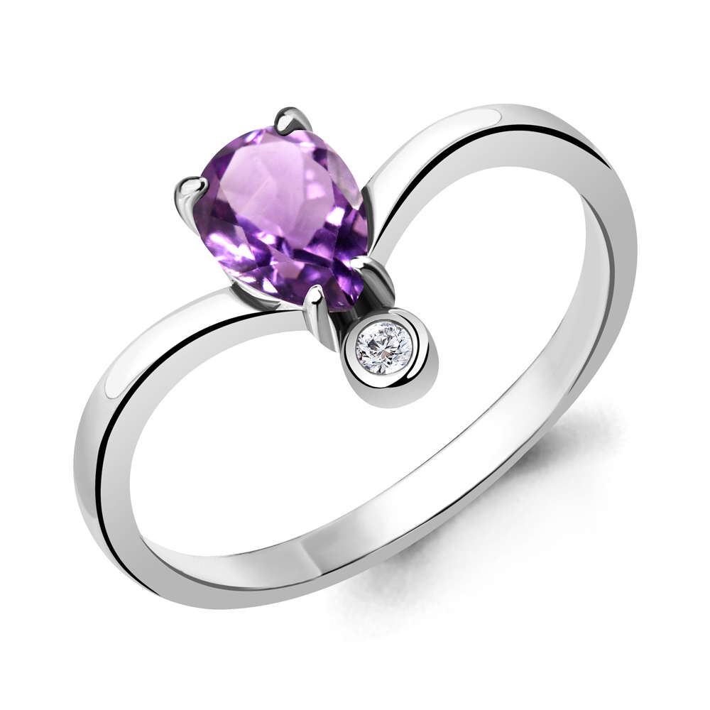 6915104А Кольцо из Серебра с аметистом, фианитом