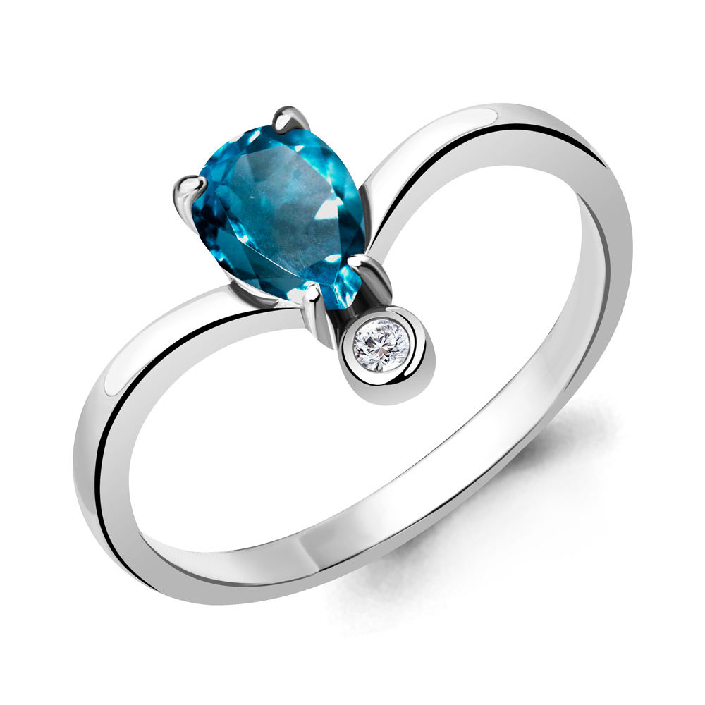 6915108А Кольцо из Серебра с топазом лондон блю, фианитом