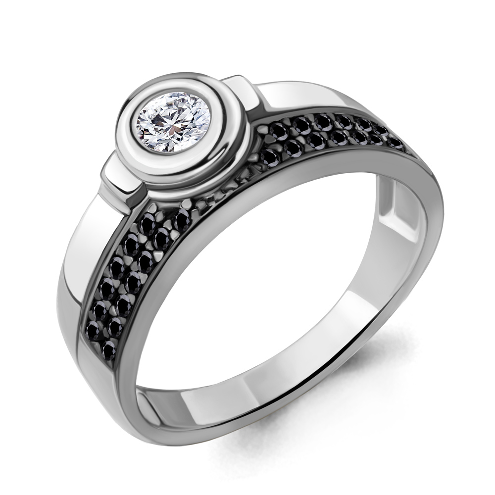 69153АЧ Кольцо из Серебра с нанокристаллами, фианитом