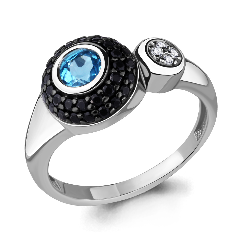 6915505АЧ Кольцо из Серебра с нанокристаллами, топазом свисс блю, фианитами