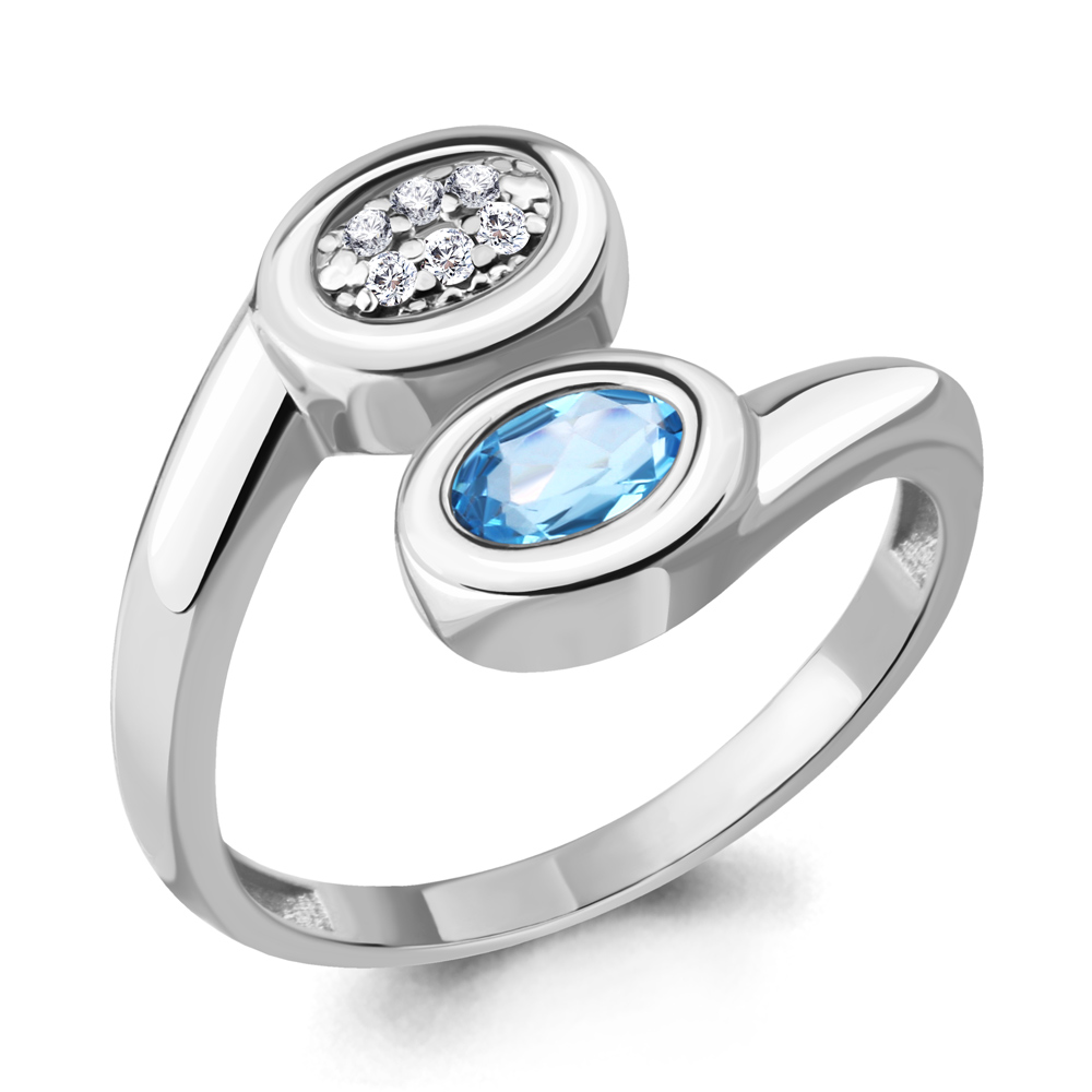 6915805А Кольцо из Серебра с топазом свисс блю, фианитами