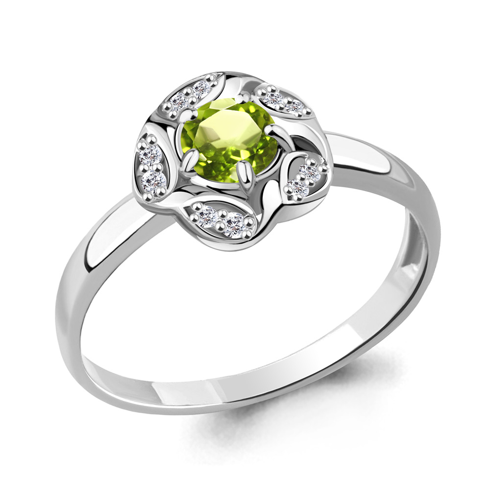 6915907А Кольцо из Серебра с фианитами, хризолитом