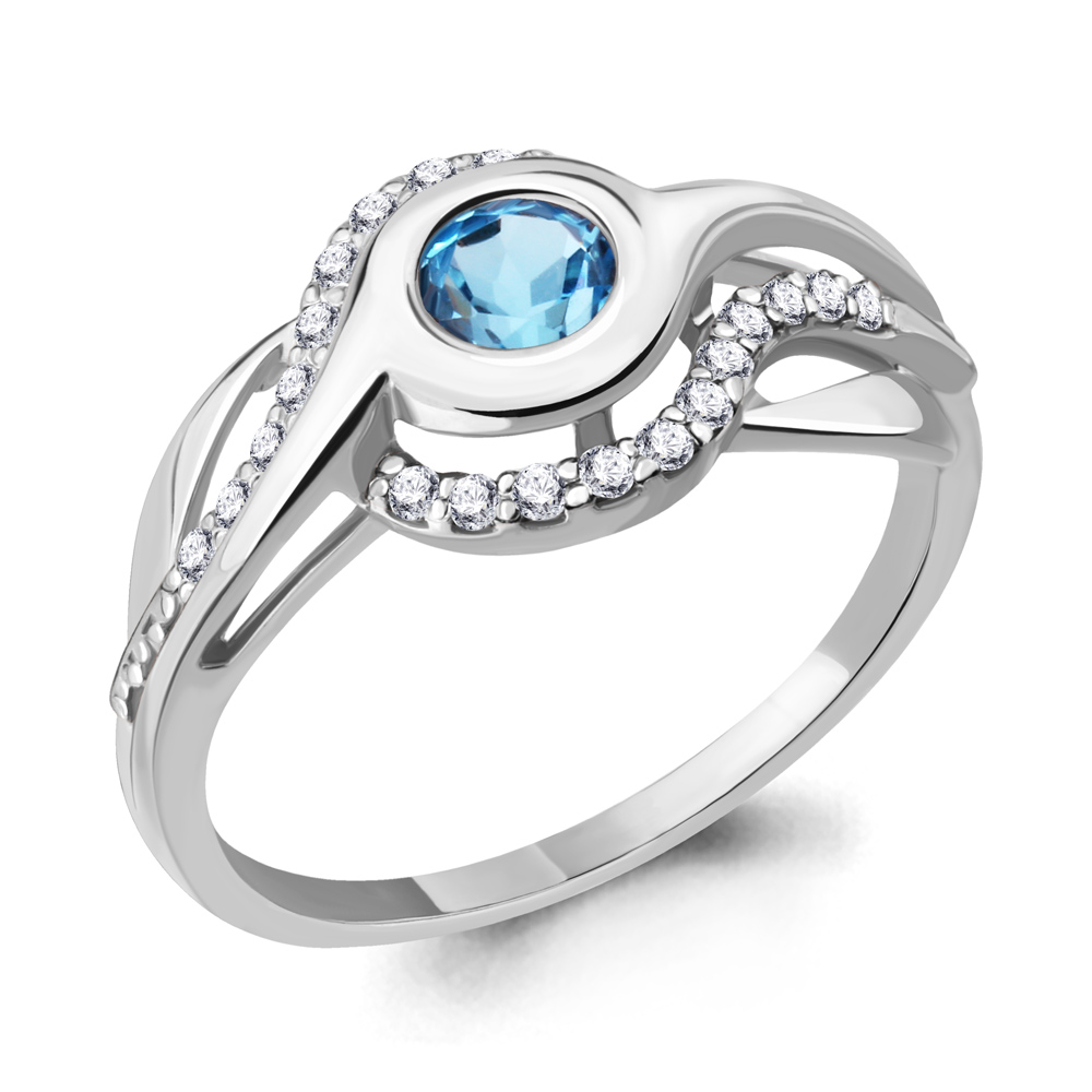 6916005А Кольцо из Серебра с топазом свисс блю, фианитами