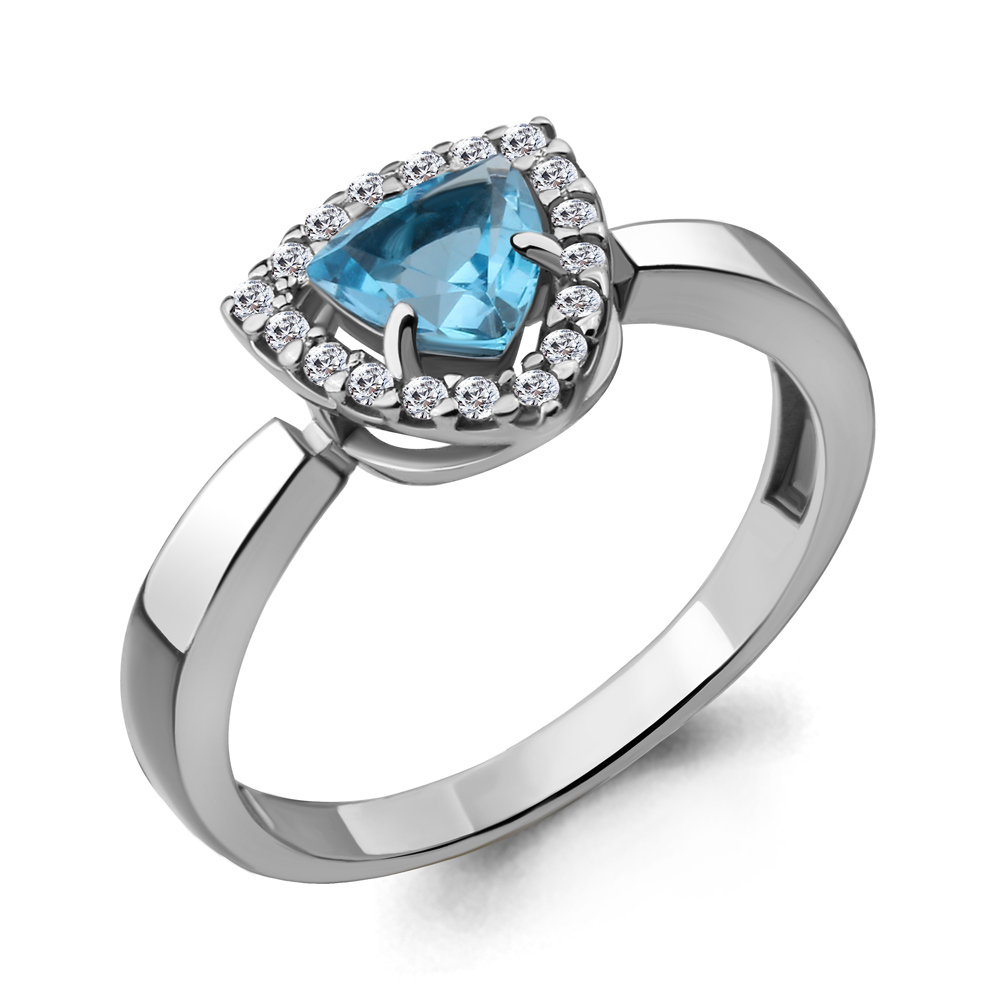 6916505А Кольцо из Серебра с топазом свисс блю, фианитами