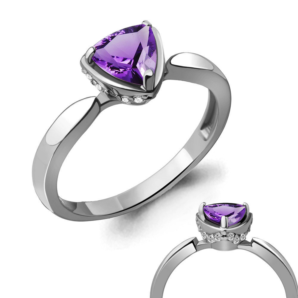 6916604А Кольцо из Серебра с аметистом, фианитами