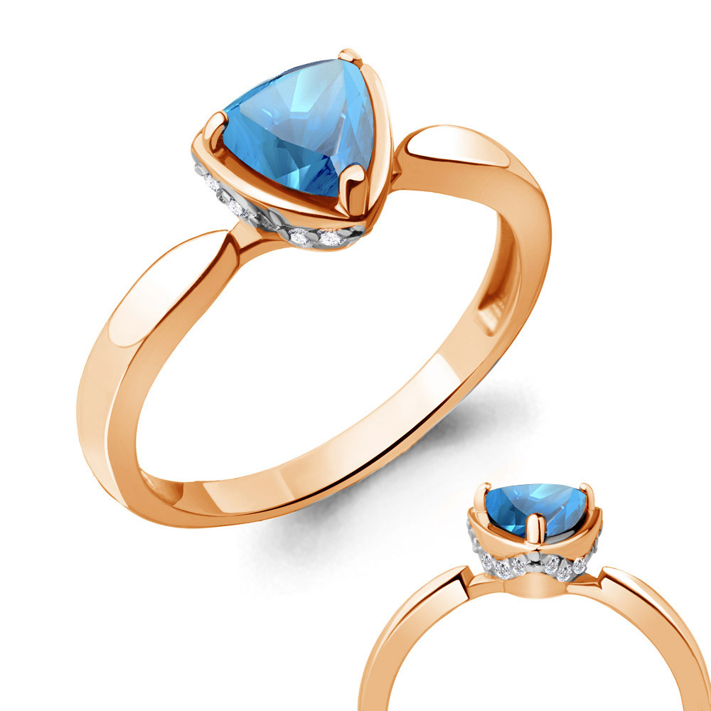6916605А Кольцо из Золота с топазом свисс блю, фианитами
