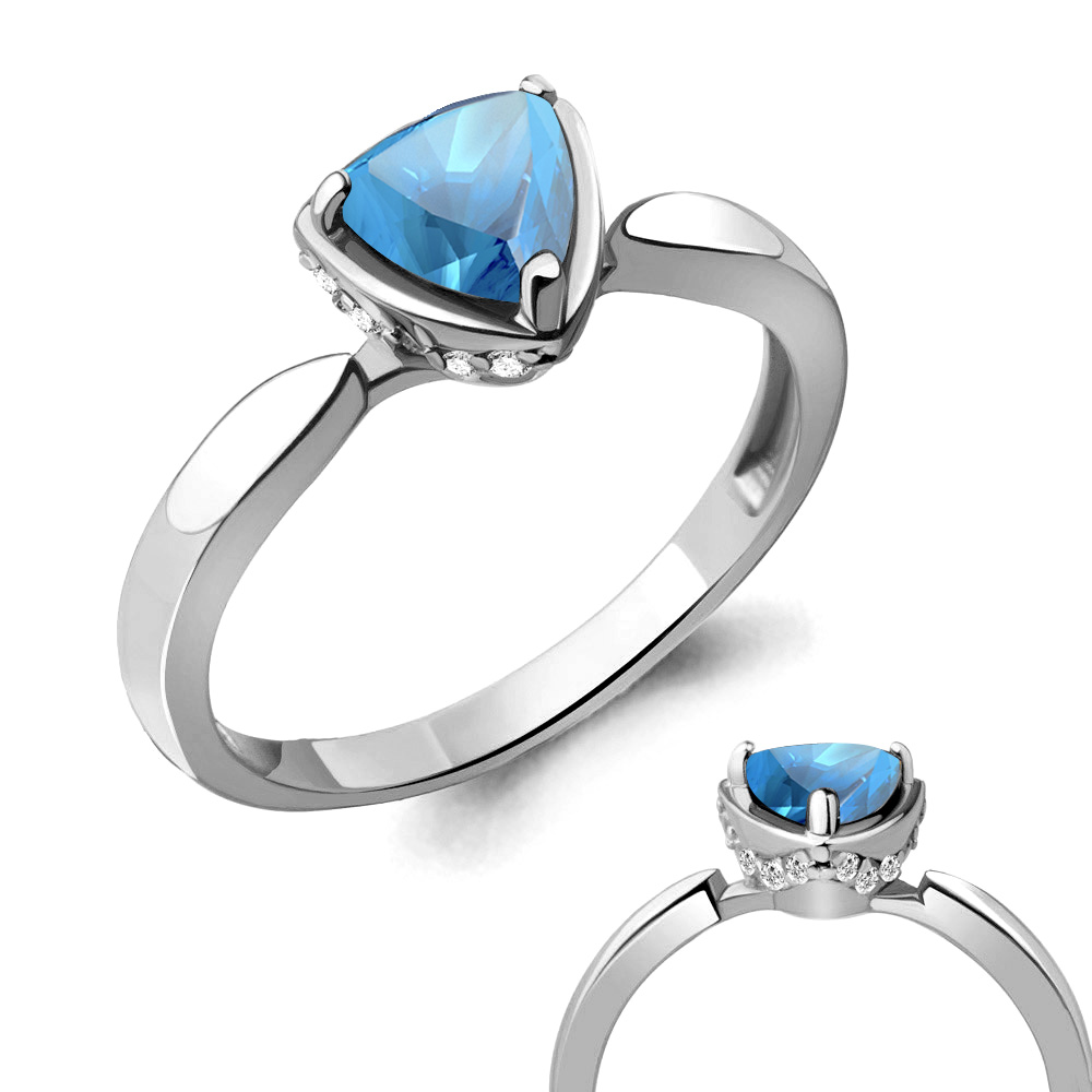 6916605А Кольцо из Серебра с топазом свисс блю, фианитами