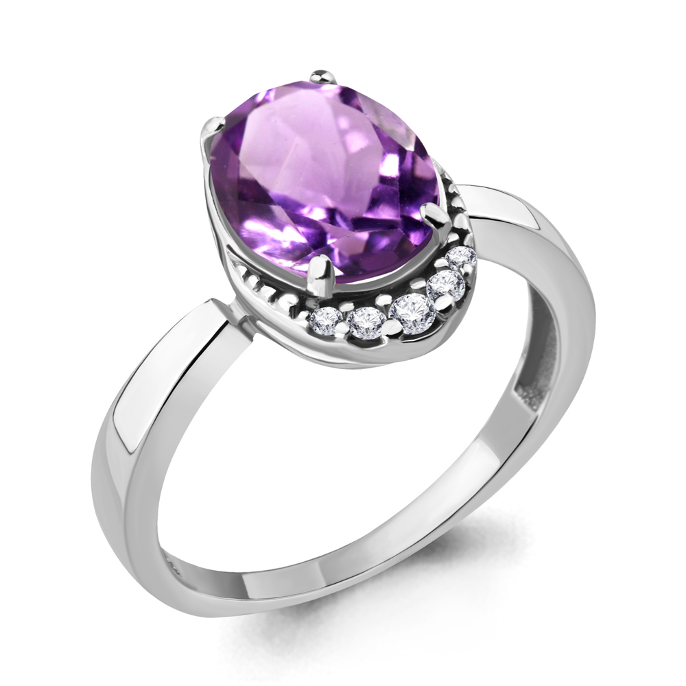 6917004А Кольцо из Серебра с аметистом, фианитами