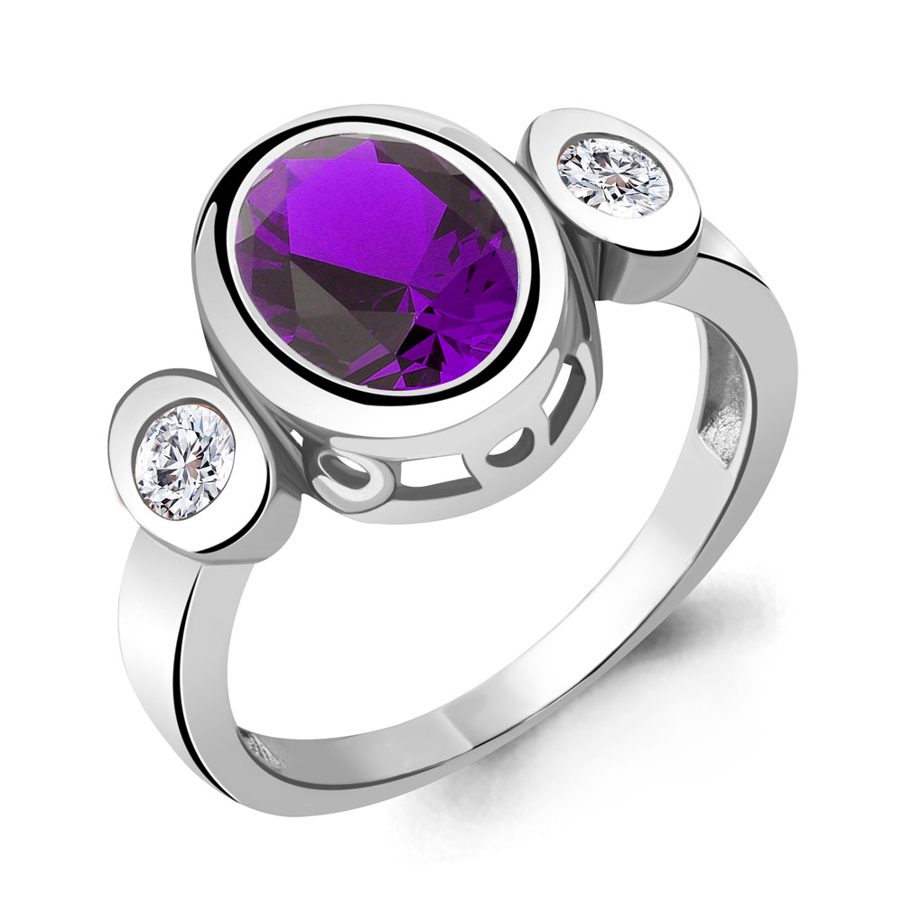 6917184А Кольцо из Серебра с наноаметистом иск., фианитами