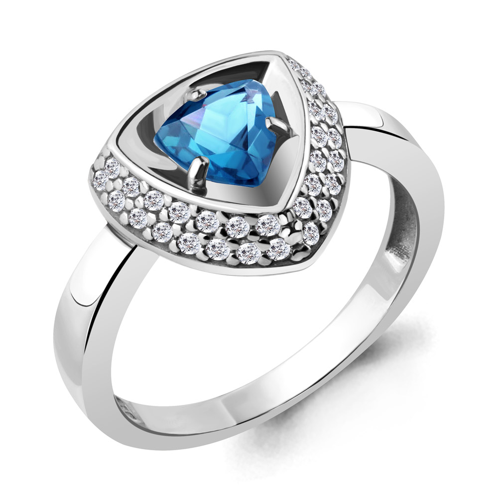 6917205А Кольцо из Серебра с топазом свисс блю, фианитами