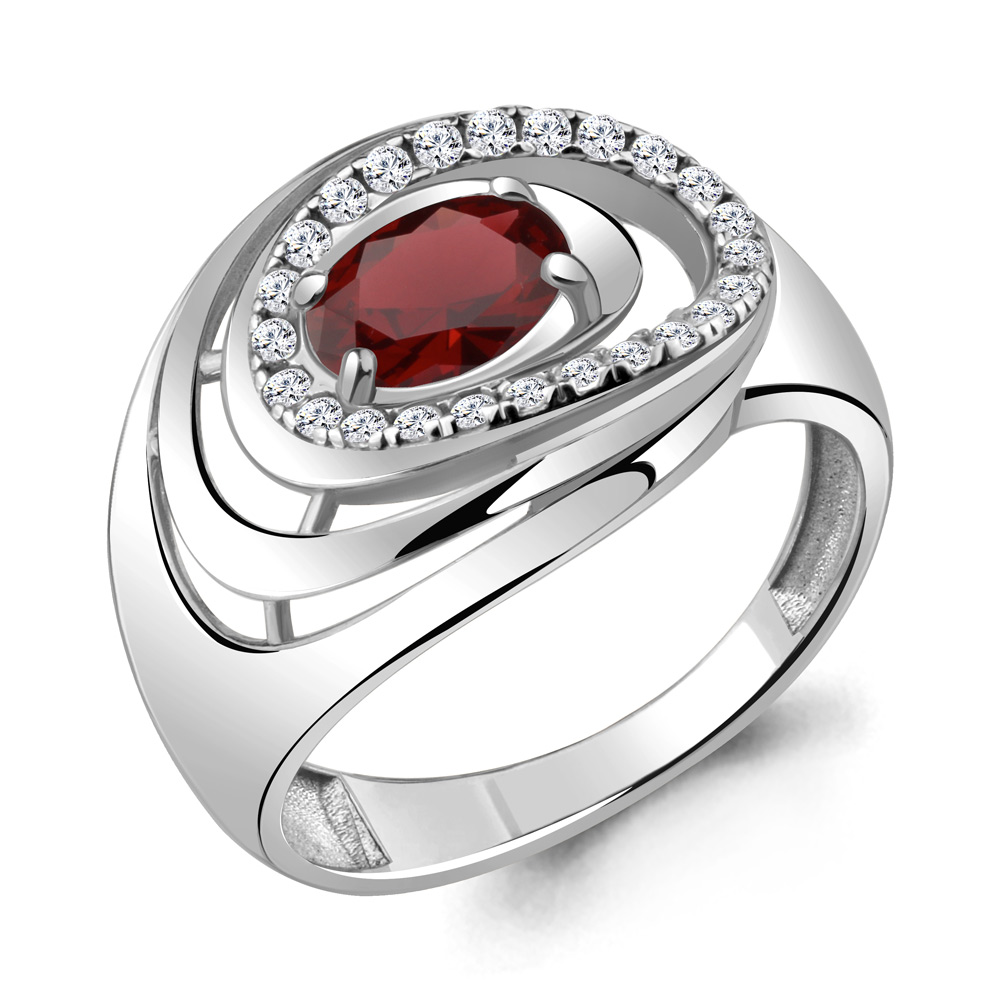 6917403А Кольцо из Серебра с гранатом, фианитами