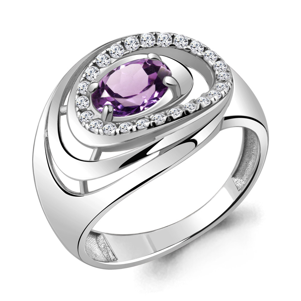 6917404А Кольцо из Серебра с аметистом, фианитами