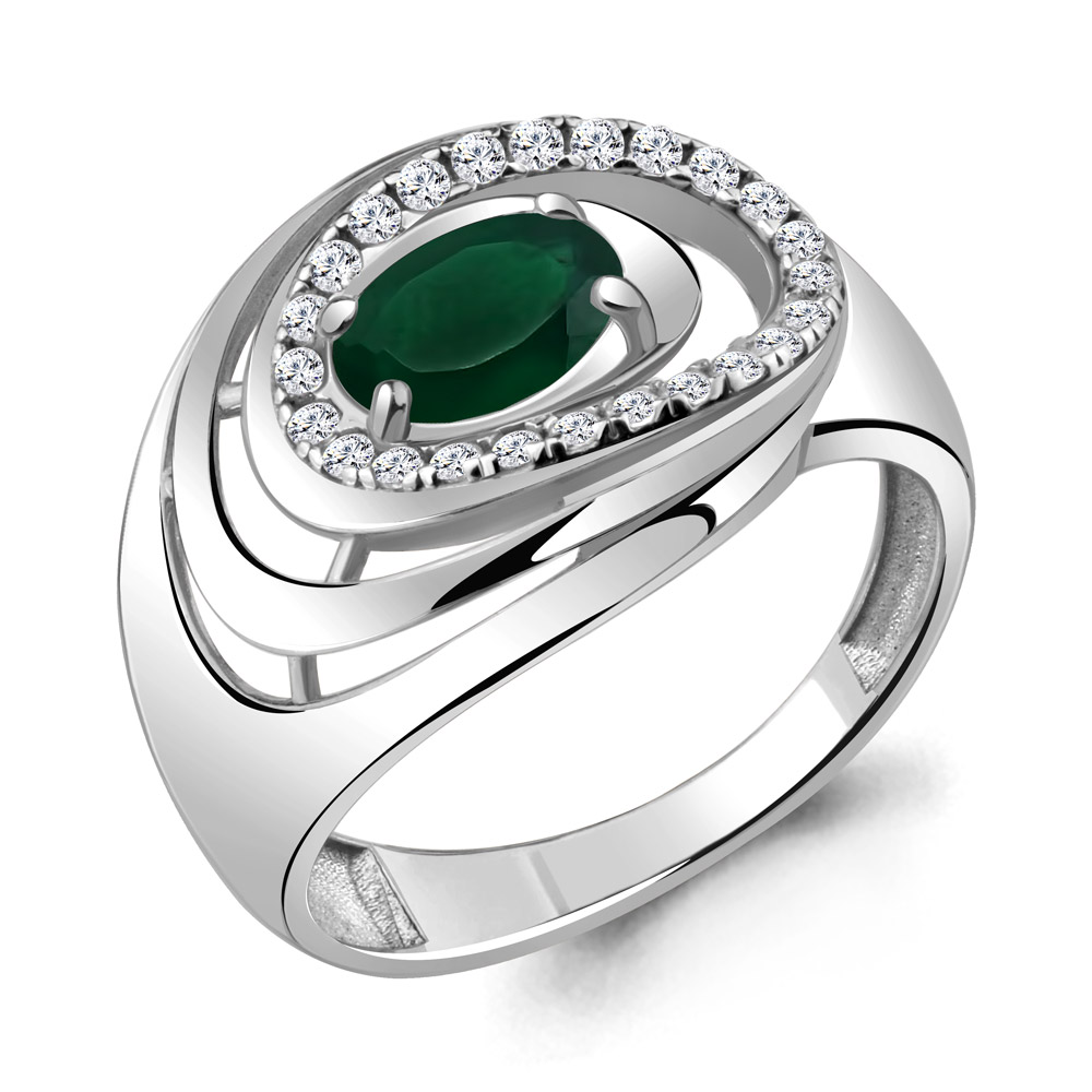 6917409А Кольцо из Серебра с агатом, фианитами