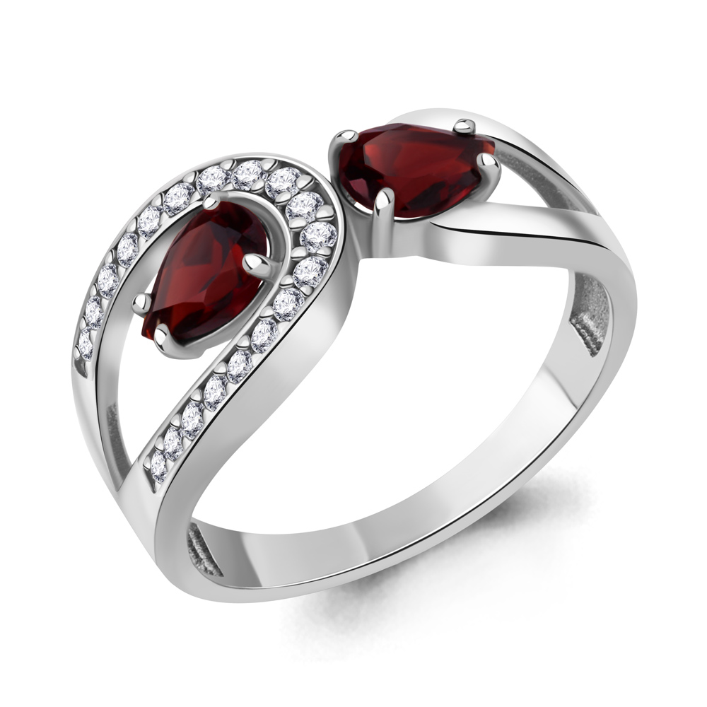 6917603А Кольцо из Серебра с гранатами, фианитами