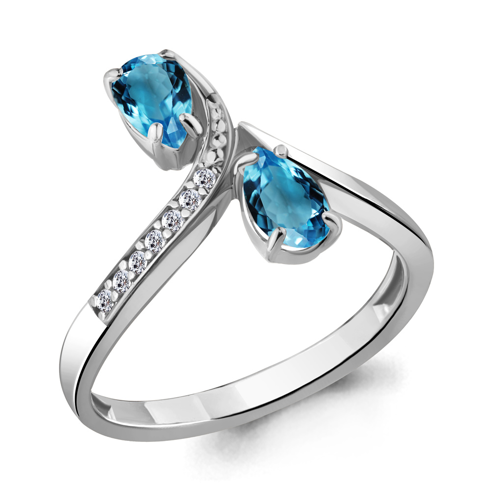 6917808А Кольцо из Серебра с топазами лондон блю, фианитами