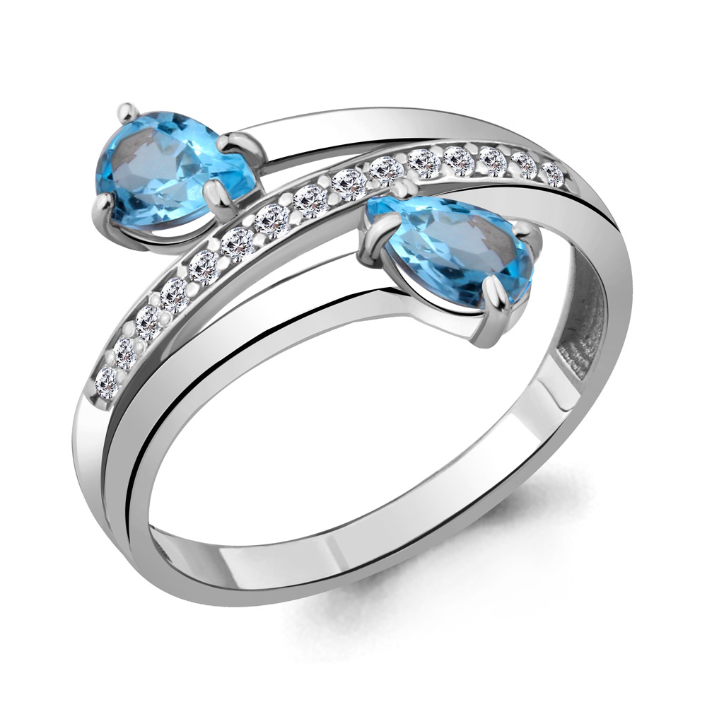 6917905А Кольцо из Серебра с топазами свисс блю, фианитами