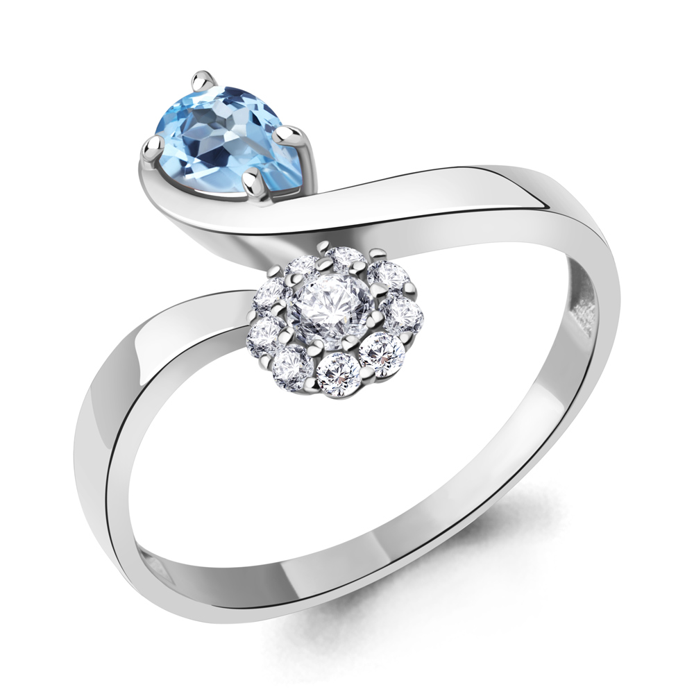 6918105А Кольцо из Серебра с топазом свисс блю, фианитами