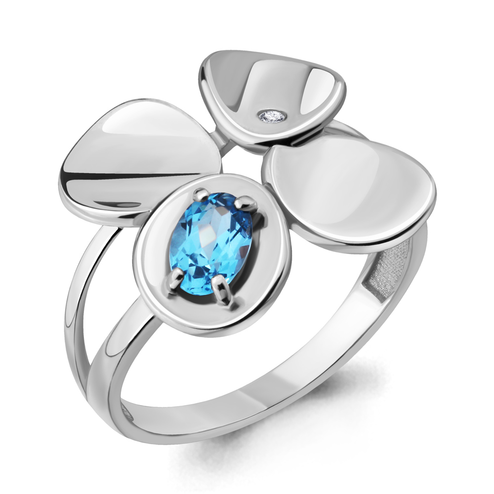 6918405А Кольцо из Серебра с топазом свисс блю, фианитом из коллекции "Лагуна"