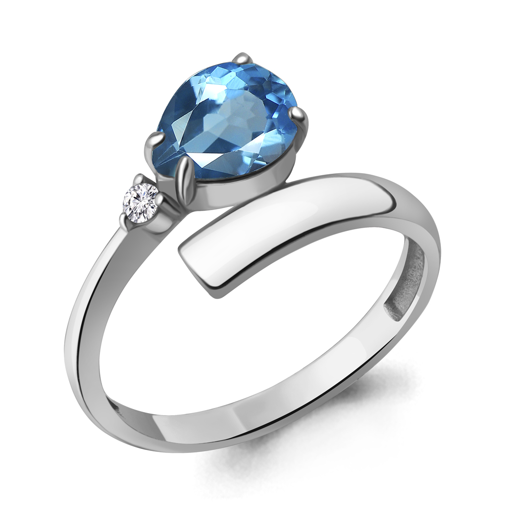 6919105А Кольцо из Серебра с топазом свисс блю, фианитом