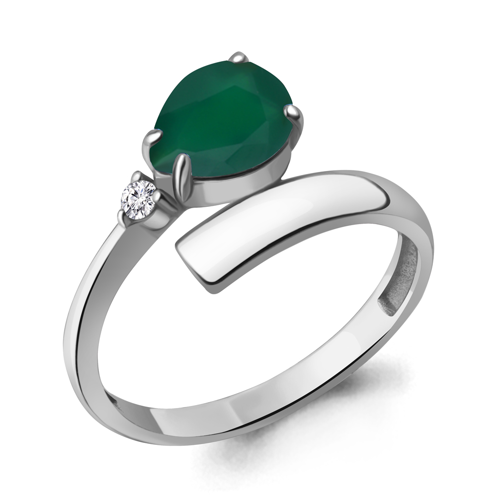 6919109А Кольцо из Серебра с агатом, фианитом