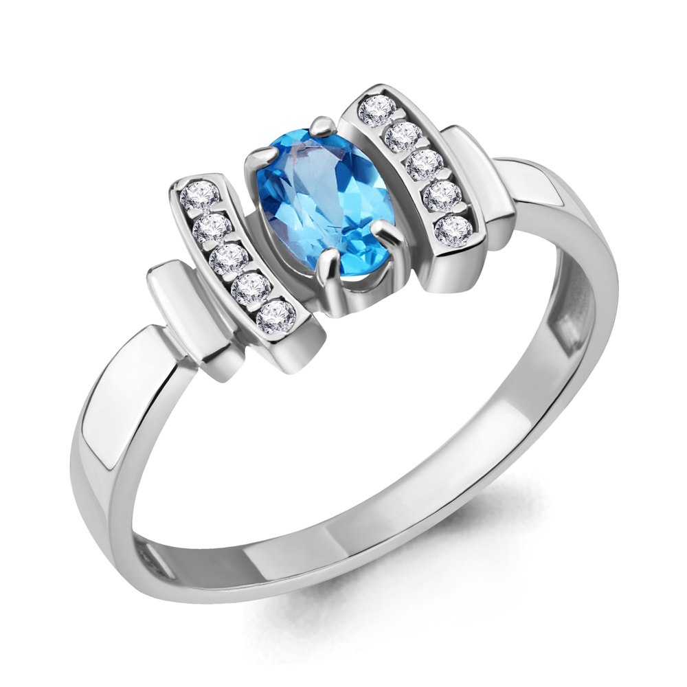 6919905А Кольцо из Серебра с топазом свисс блю, фианитами