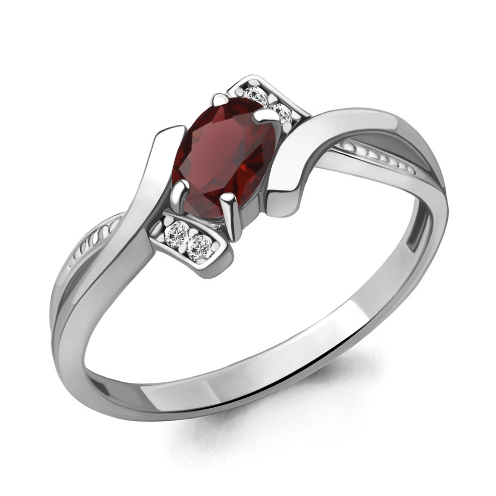 6920203А Кольцо из Серебра с гранатом, фианитами