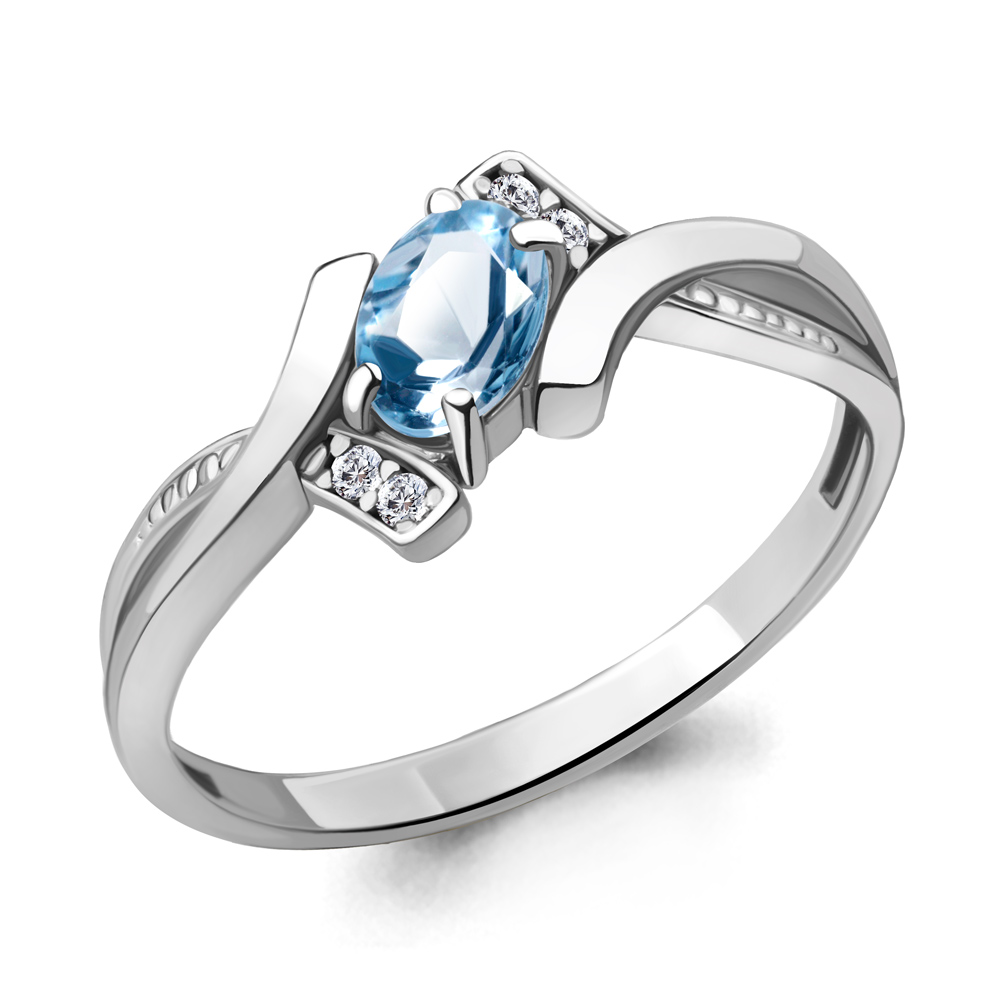 6920205А Кольцо из Серебра с топазом свисс блю, фианитами