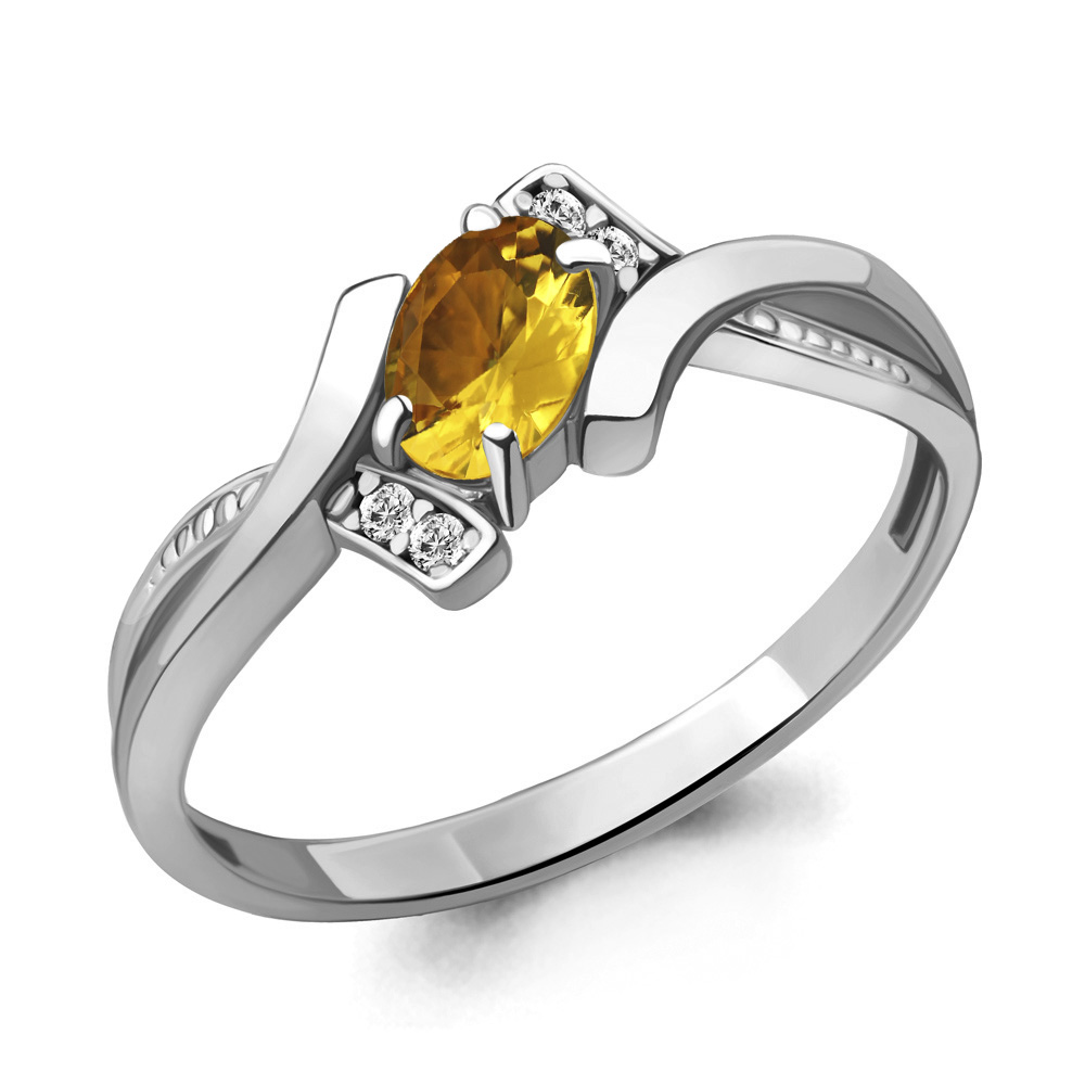 6920206А Кольцо из Серебра с фианитами, цитрином