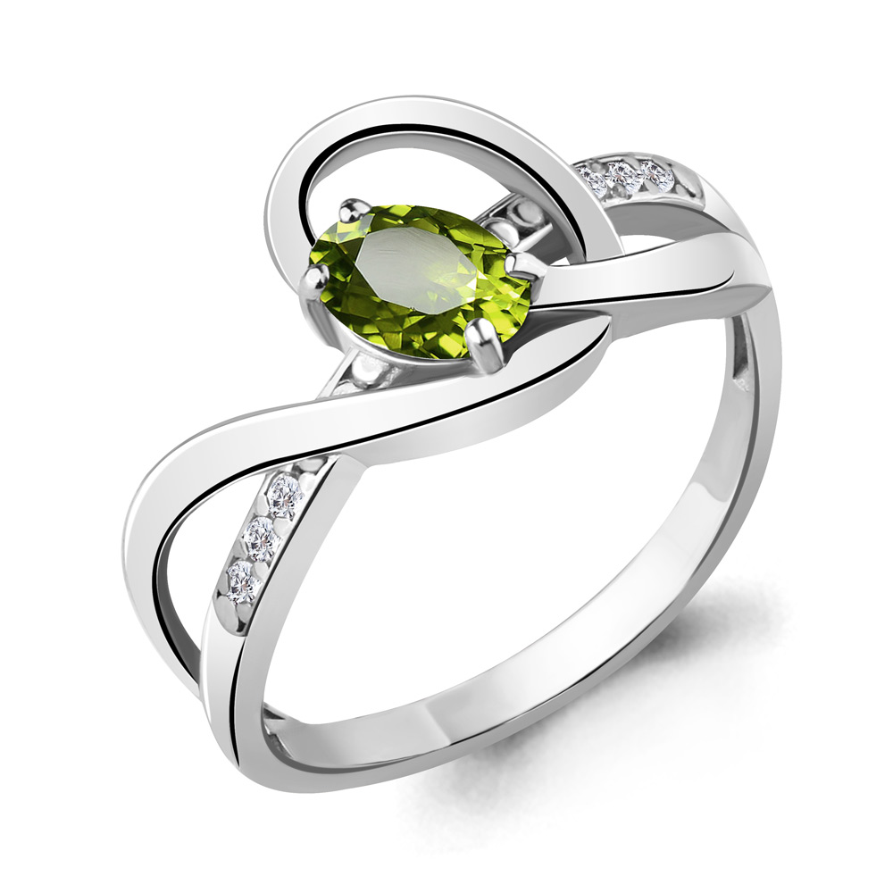 6920307А Кольцо из Серебра с фианитами, хризолитом