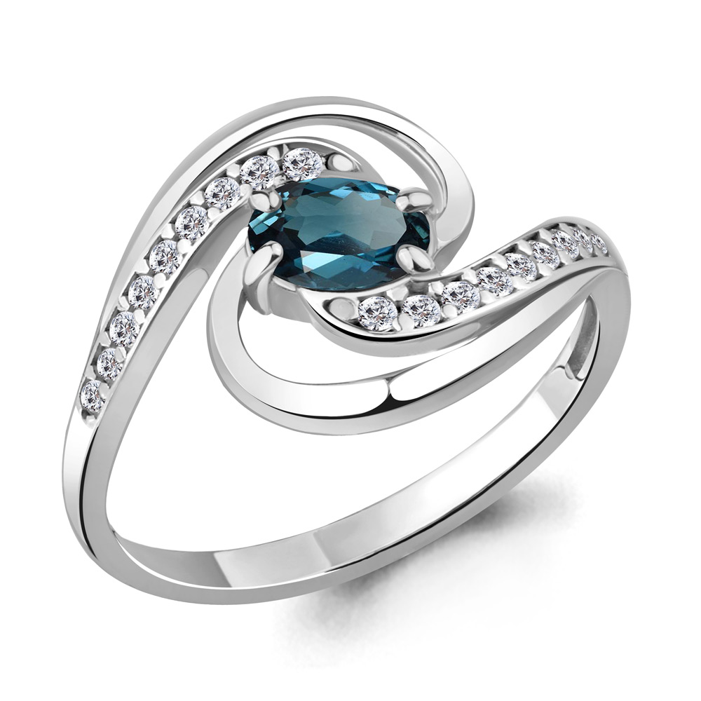 6920408А Кольцо из Серебра с топазом лондон блю, фианитами