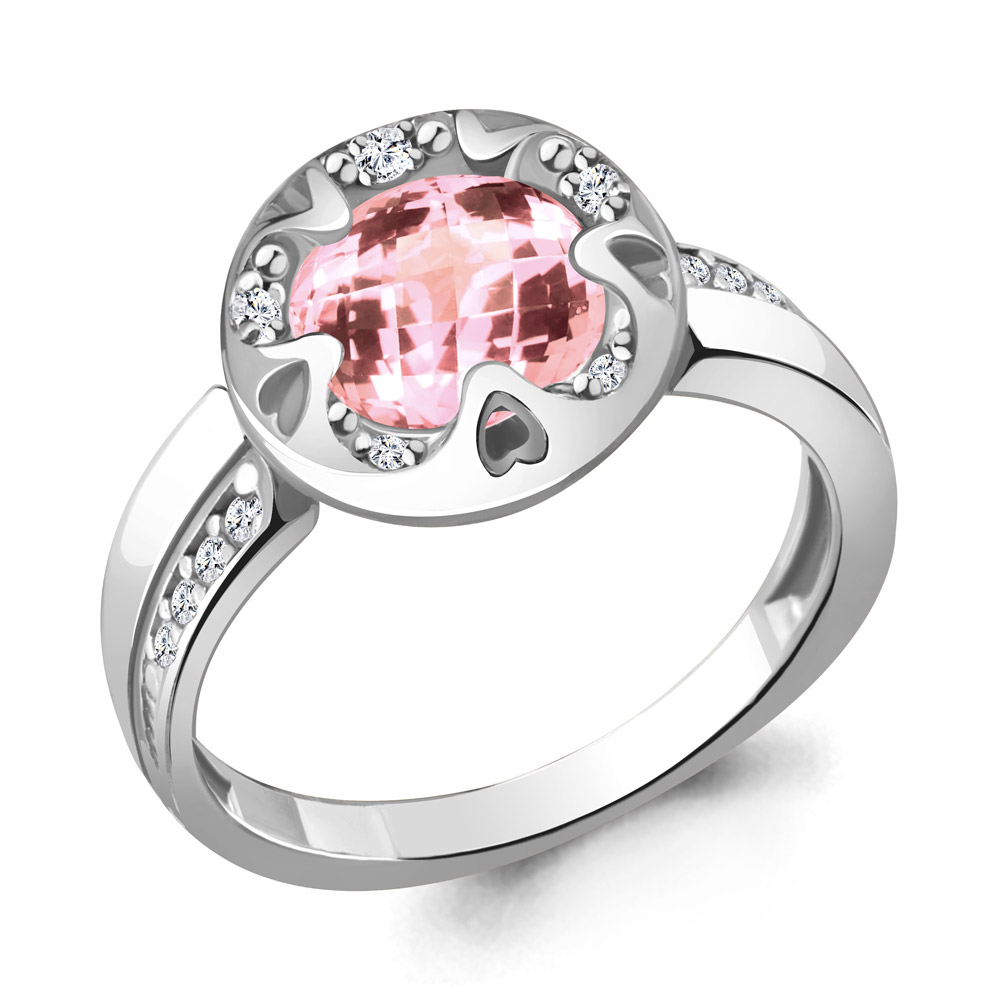 6920990А Кольцо из Серебра с наноморганитом, фианитами