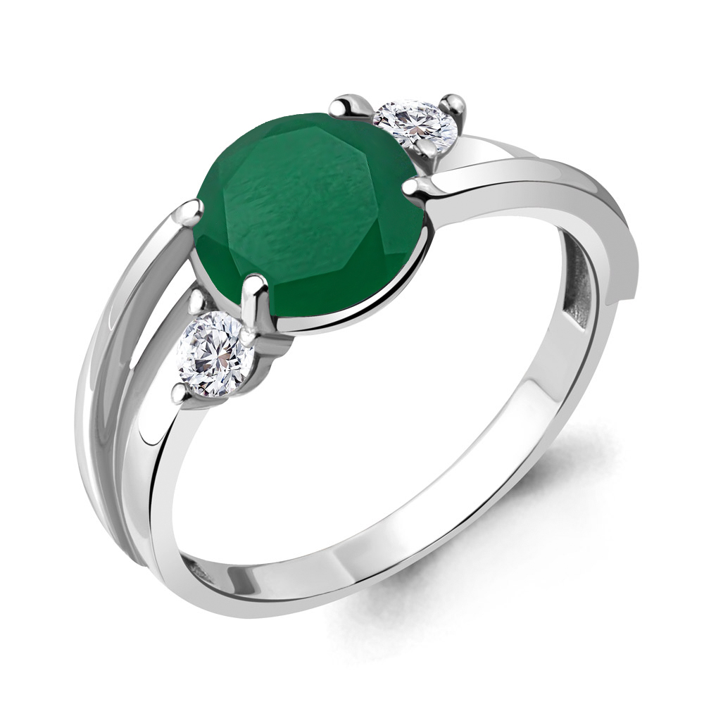 6921409А Кольцо из Серебра с агатом, фианитами