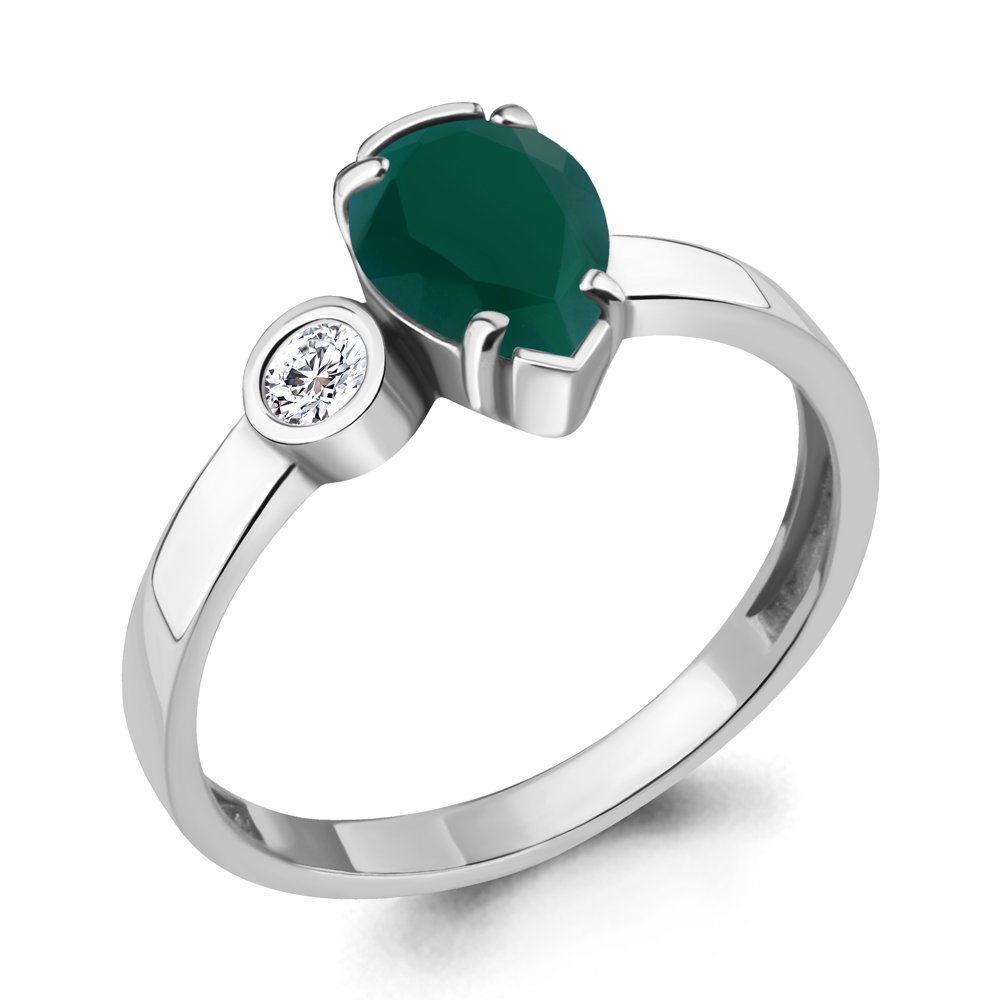 6922009А Кольцо из Серебра с агатом, фианитом