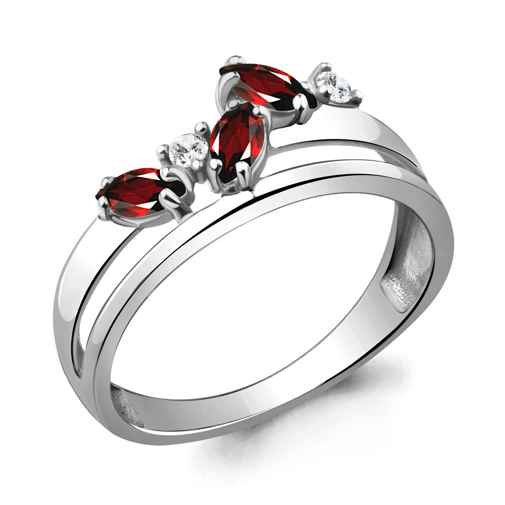 6923603А Кольцо из Серебра с гранатами, фианитами