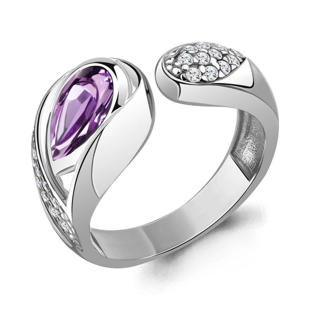 6924304А Кольцо из Серебра с аметистом, фианитами