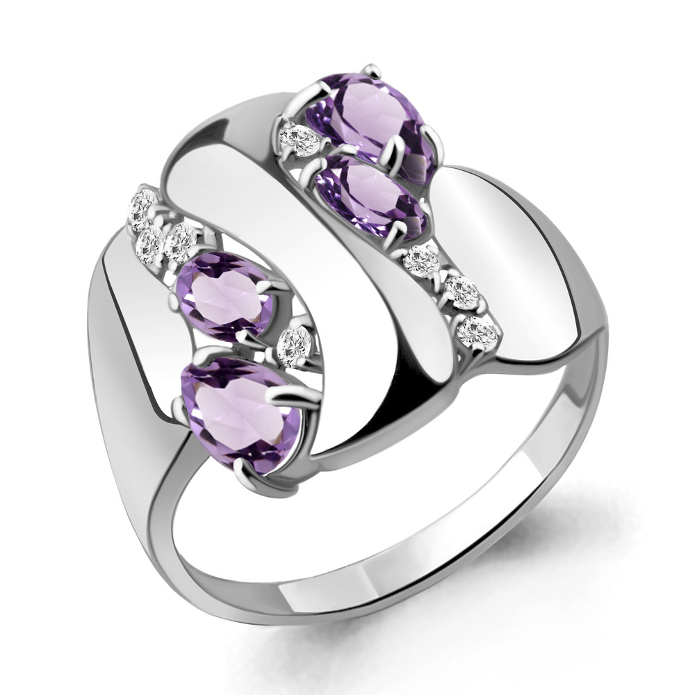 6925804А Кольцо из Серебра с аметистами, фианитами